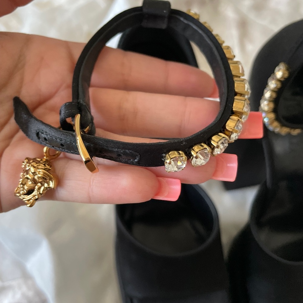 Versace black platform peep toes. Size 36.5 NEW!